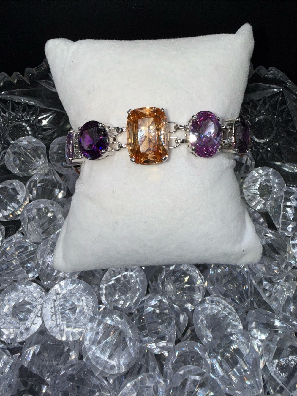 Nolan Miller Purple Crystal Silver tone Charm Bracelet